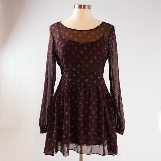 Free People "Baby Dee" Chiffon Long Sleeve Fit & Flare Dress - S