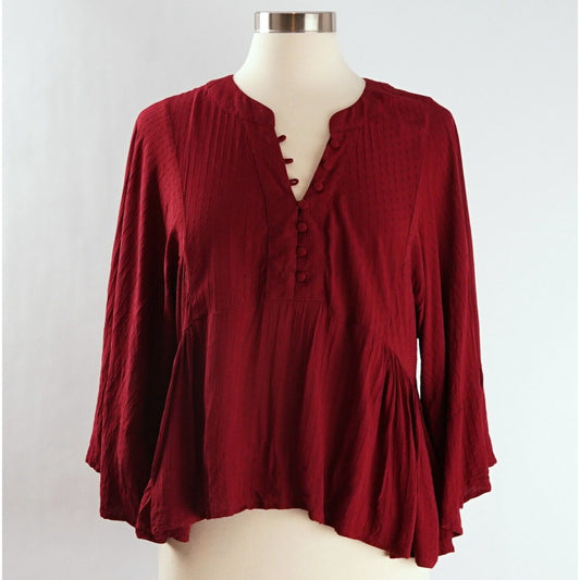 Express Textured Button Front Flutter Sleeve Blouse - XS