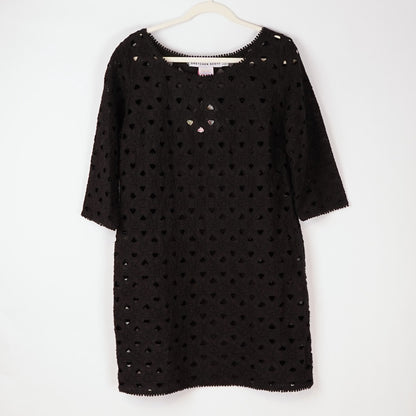 Gretchen Scott Pizelle Dress 3/4 Sleeve Eyelet Lace Black - L