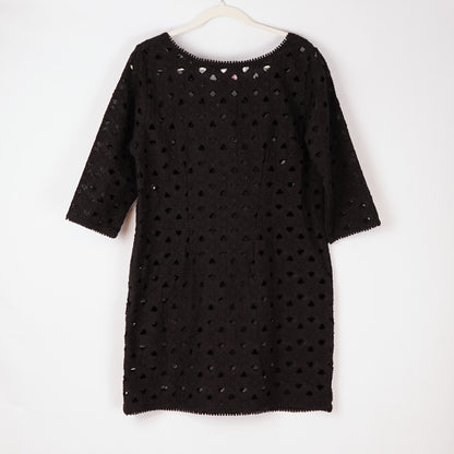 Gretchen Scott Pizelle Dress 3/4 Sleeve Eyelet Lace Black - L