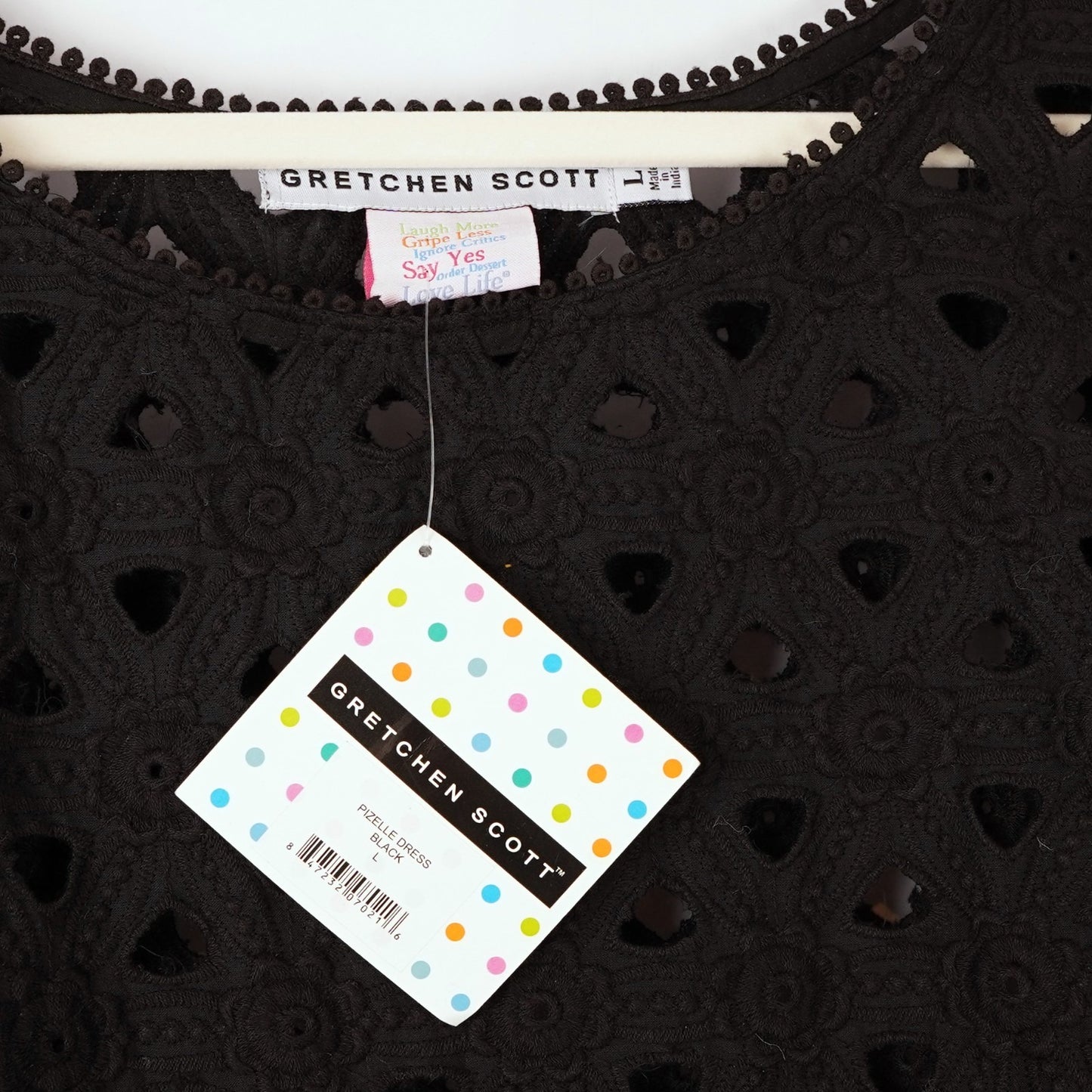 Gretchen Scott Pizelle Dress 3/4 Sleeve Eyelet Lace Black - L