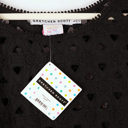 Gretchen Scott Pizelle Dress 3/4 Sleeve Eyelet Lace Black - L