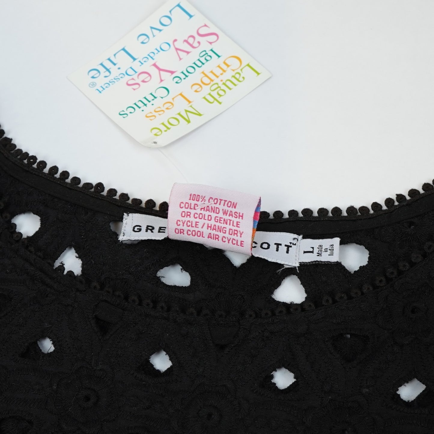 Gretchen Scott Pizelle Dress 3/4 Sleeve Eyelet Lace Black - L