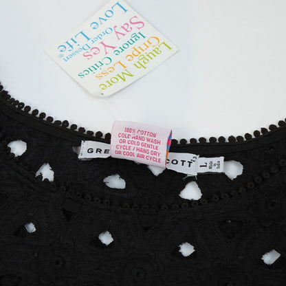 Gretchen Scott Pizelle Dress 3/4 Sleeve Eyelet Lace Black - L