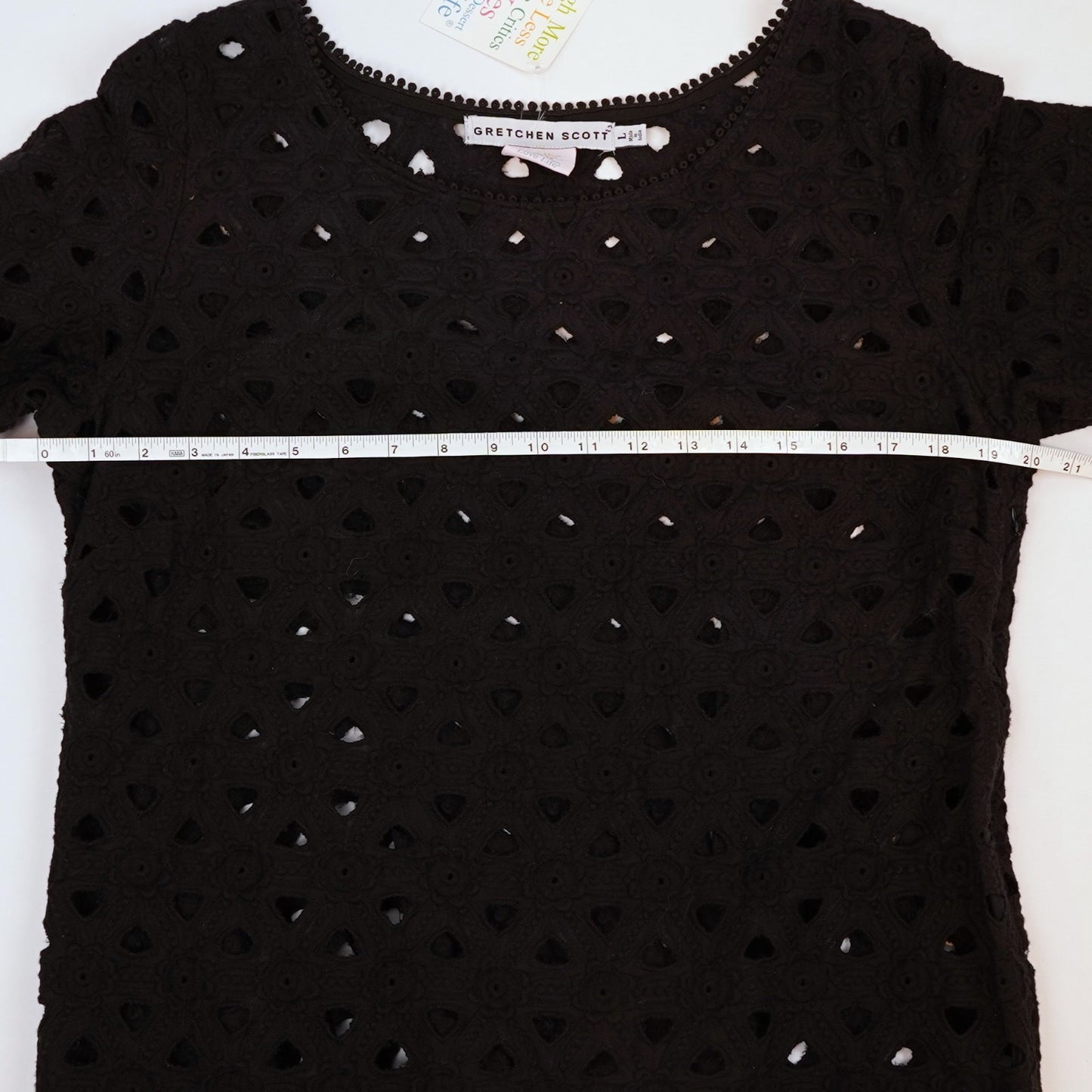 Gretchen Scott Pizelle Dress 3/4 Sleeve Eyelet Lace Black - L