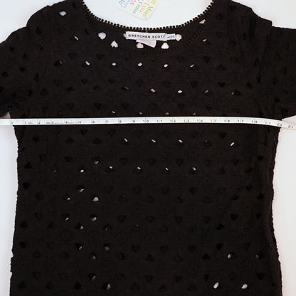 Gretchen Scott Pizelle Dress 3/4 Sleeve Eyelet Lace Black - L