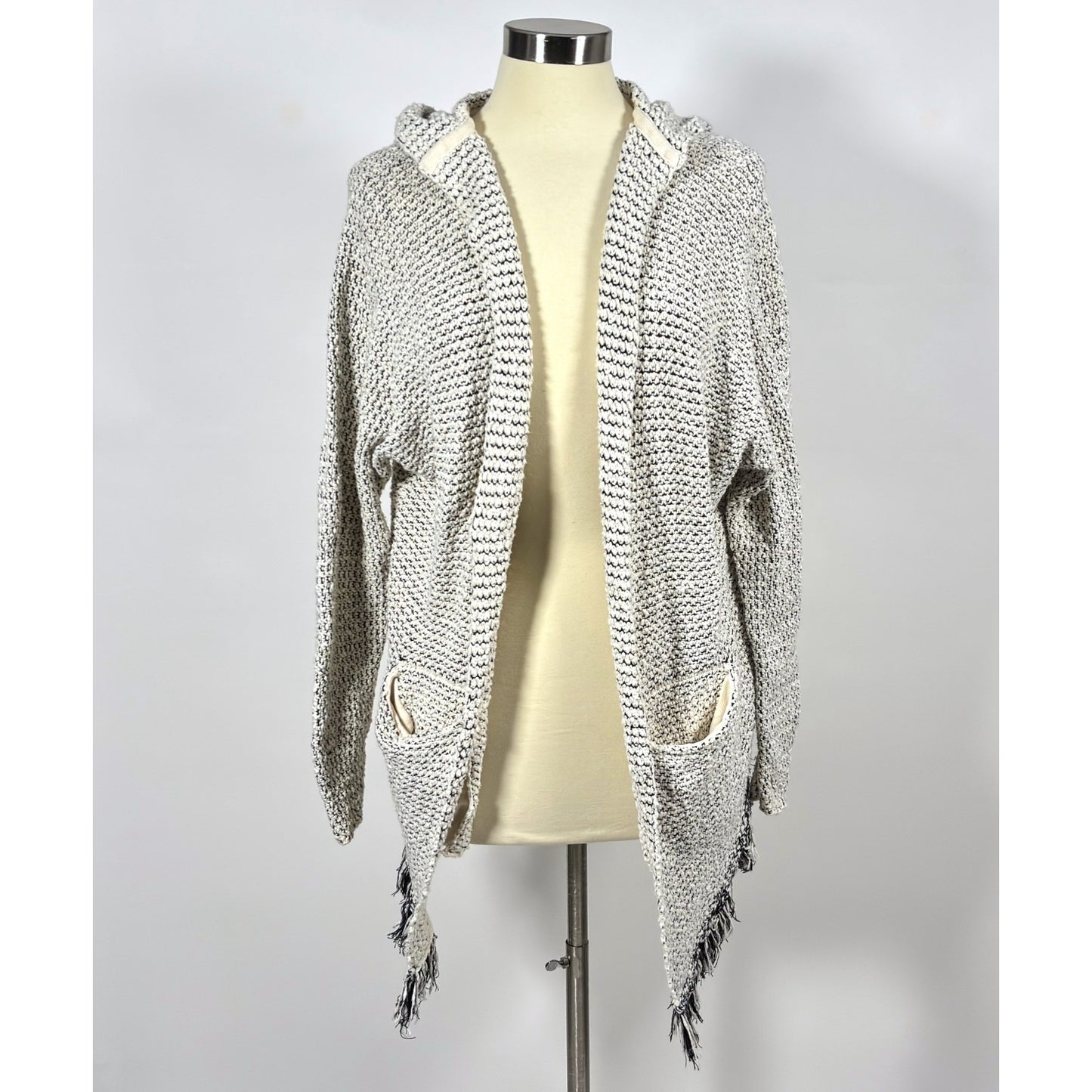 Free People Love Me Tender Fringe Open Front Hooded Cardigan Cotton - M