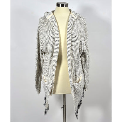 Free People Love Me Tender Fringe Open Front Hooded Cardigan Cotton - M
