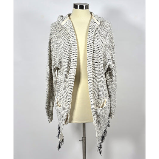 Free People Love Me Tender Fringe Open Front Hooded Cardigan Cotton - M