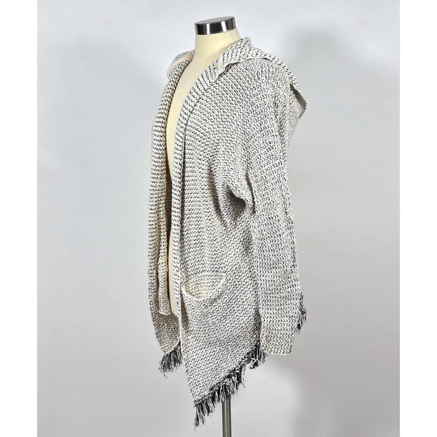 Free People Love Me Tender Fringe Open Front Hooded Cardigan Cotton - M