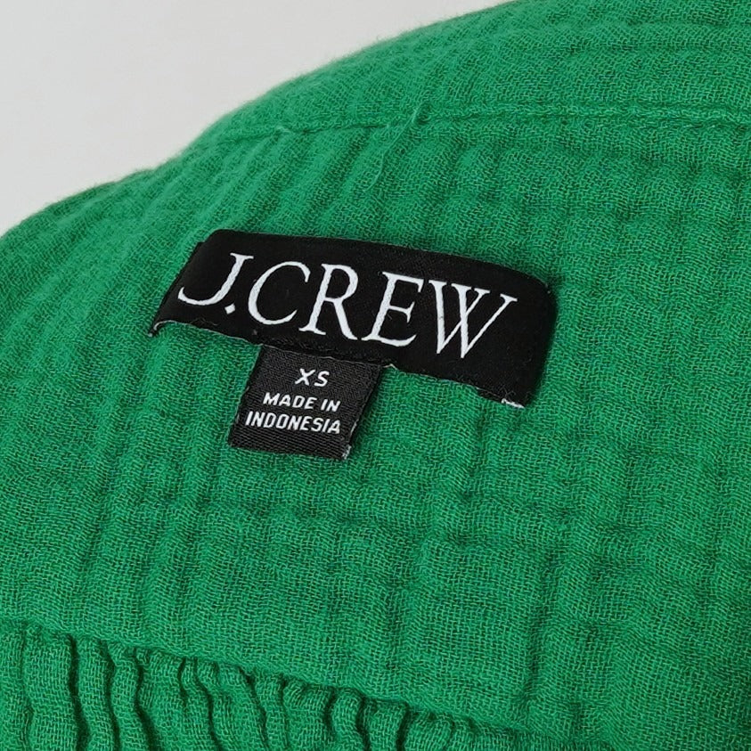 J Crew V-neck Double Gauze Popover Short Sleeve Blouse Green - XS