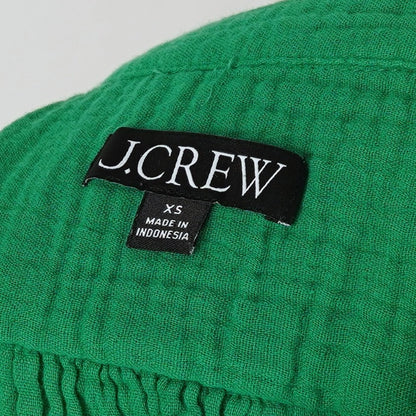 J Crew V-neck Double Gauze Popover Short Sleeve Blouse Green - XS