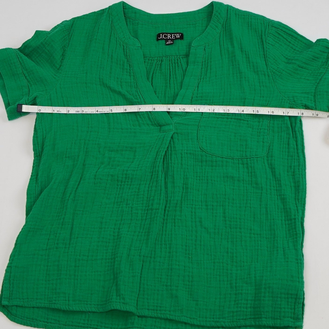 J Crew V-neck Double Gauze Popover Short Sleeve Blouse Green - XS