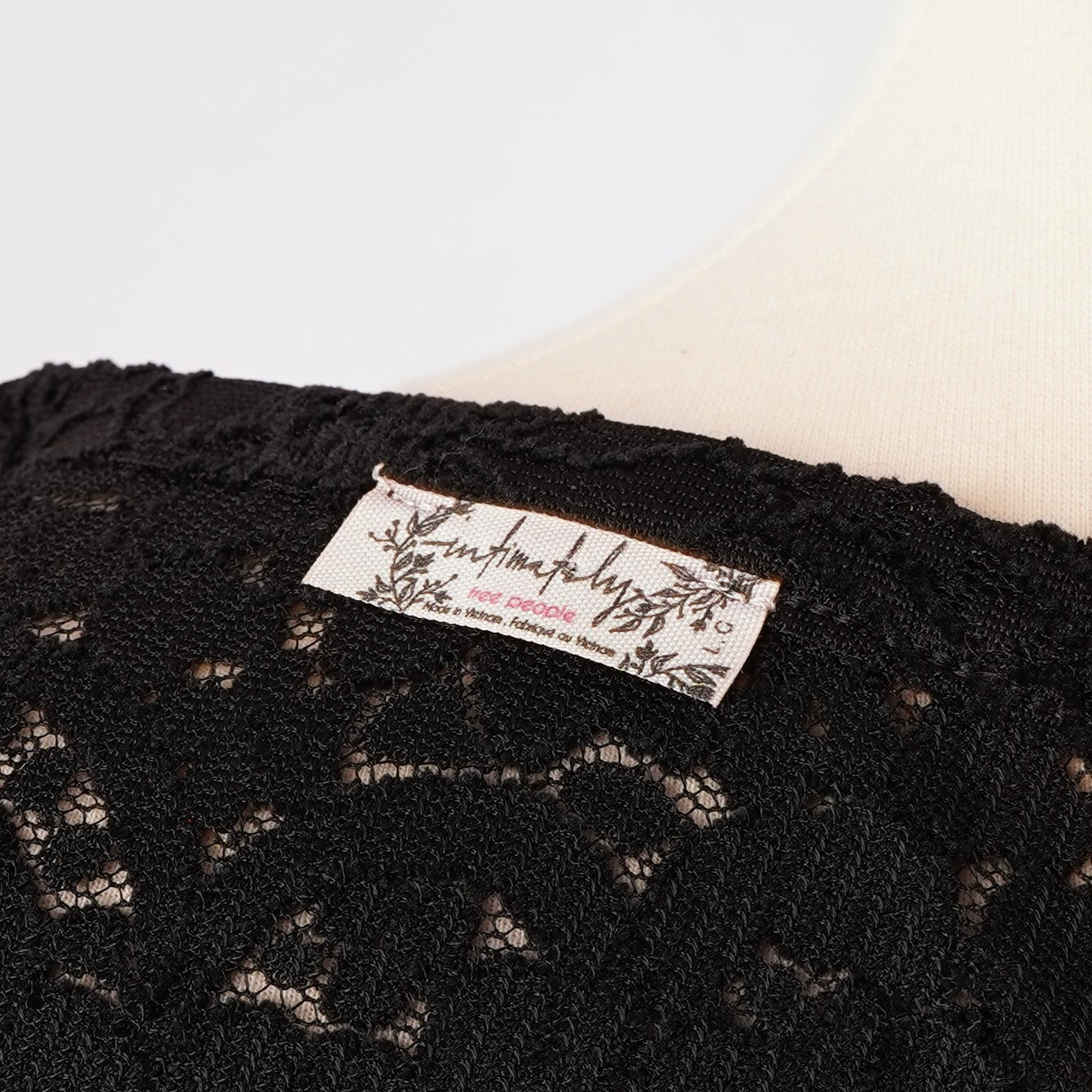 Free People Cloud Ride Notch Long Sleeve Black Floral Lace - L