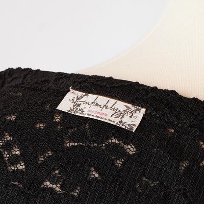 Free People Cloud Ride Notch Long Sleeve Black Floral Lace - L