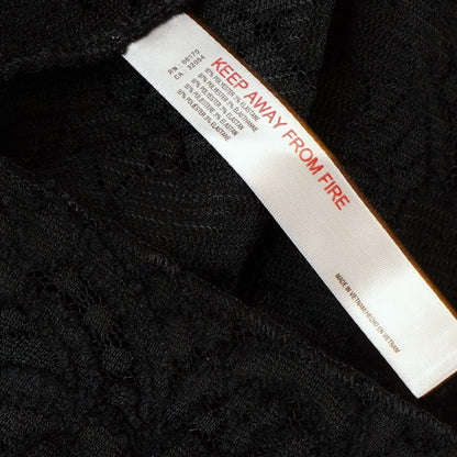 Free People Cloud Ride Notch Long Sleeve Black Floral Lace - L