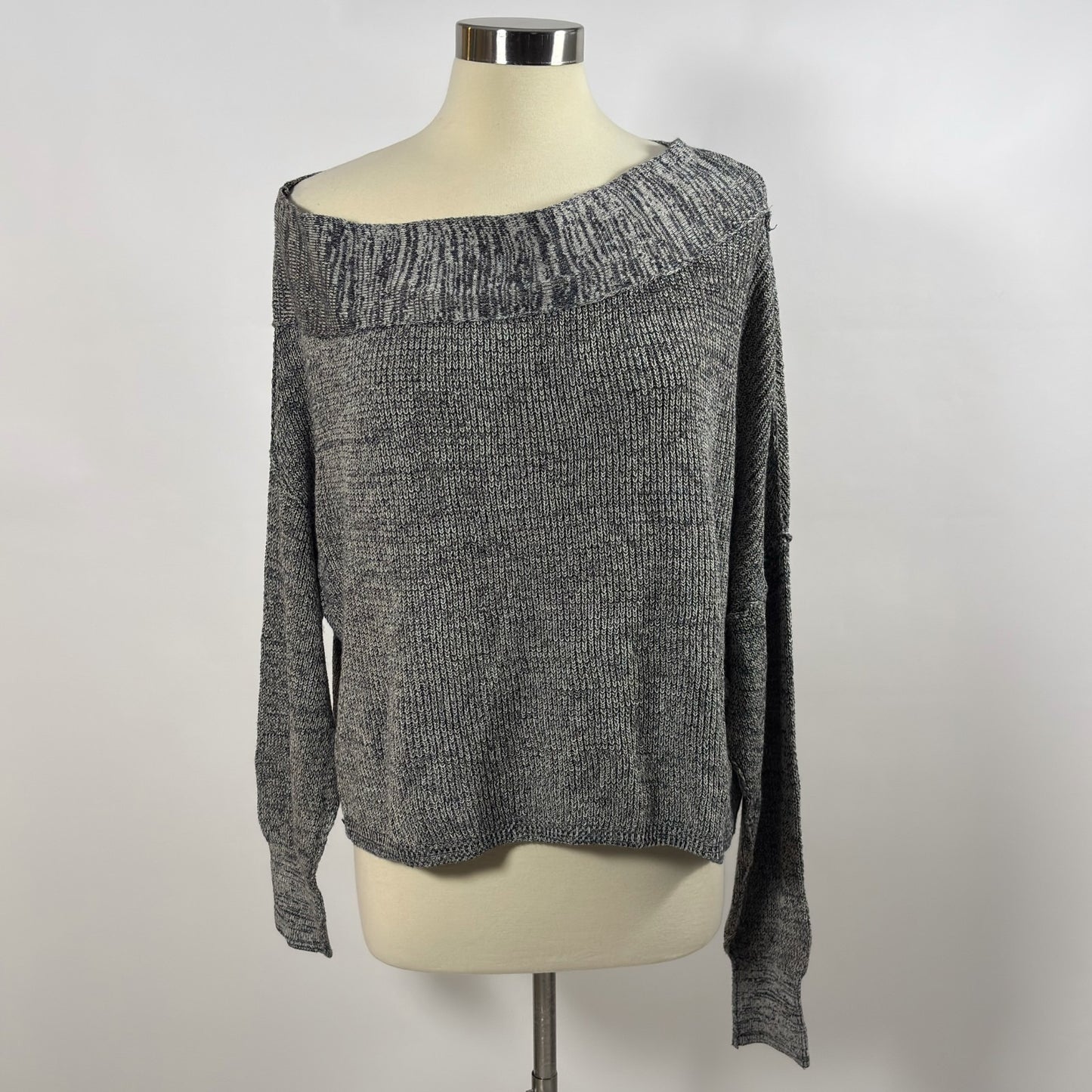 Free People Alana Knit Off Shoulder Sweater Gray Oversize Cotton Linen - S