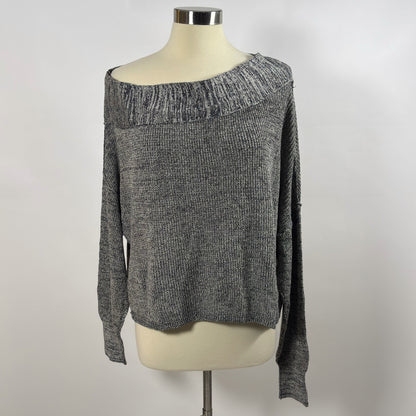 Free People Alana Knit Off Shoulder Sweater Gray Oversize Cotton Linen - S