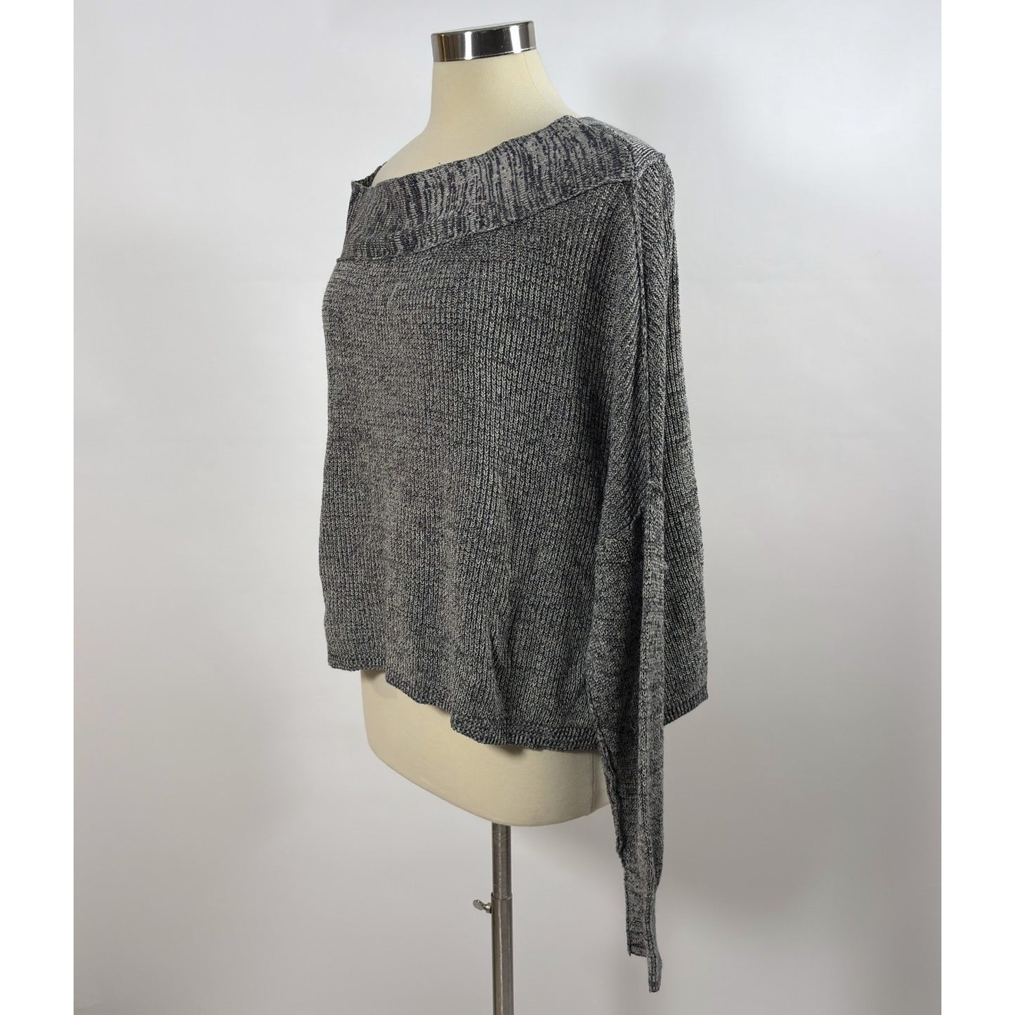 Free People Alana Knit Off Shoulder Sweater Gray Oversize Cotton Linen - S