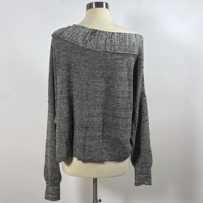 Free People Alana Knit Off Shoulder Sweater Gray Oversize Cotton Linen - S
