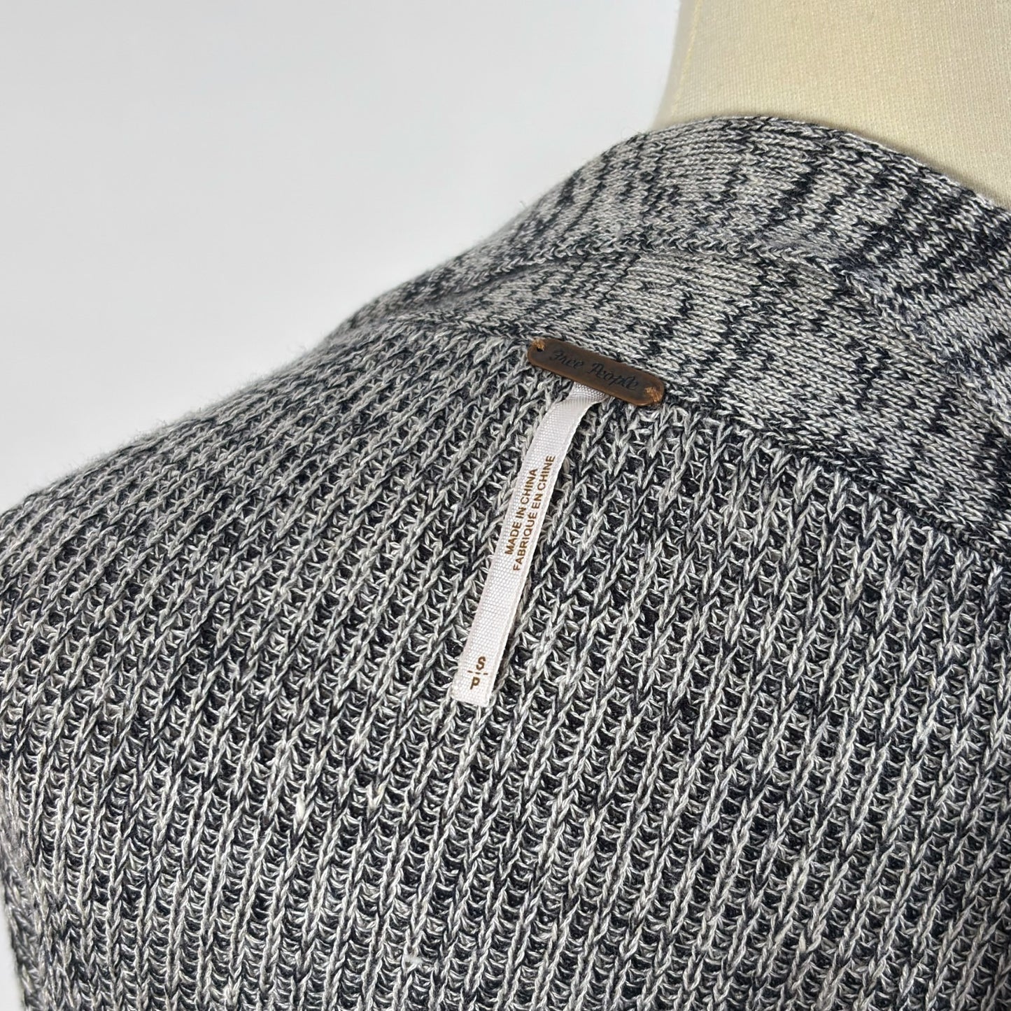 Free People Alana Knit Off Shoulder Sweater Gray Oversize Cotton Linen - S