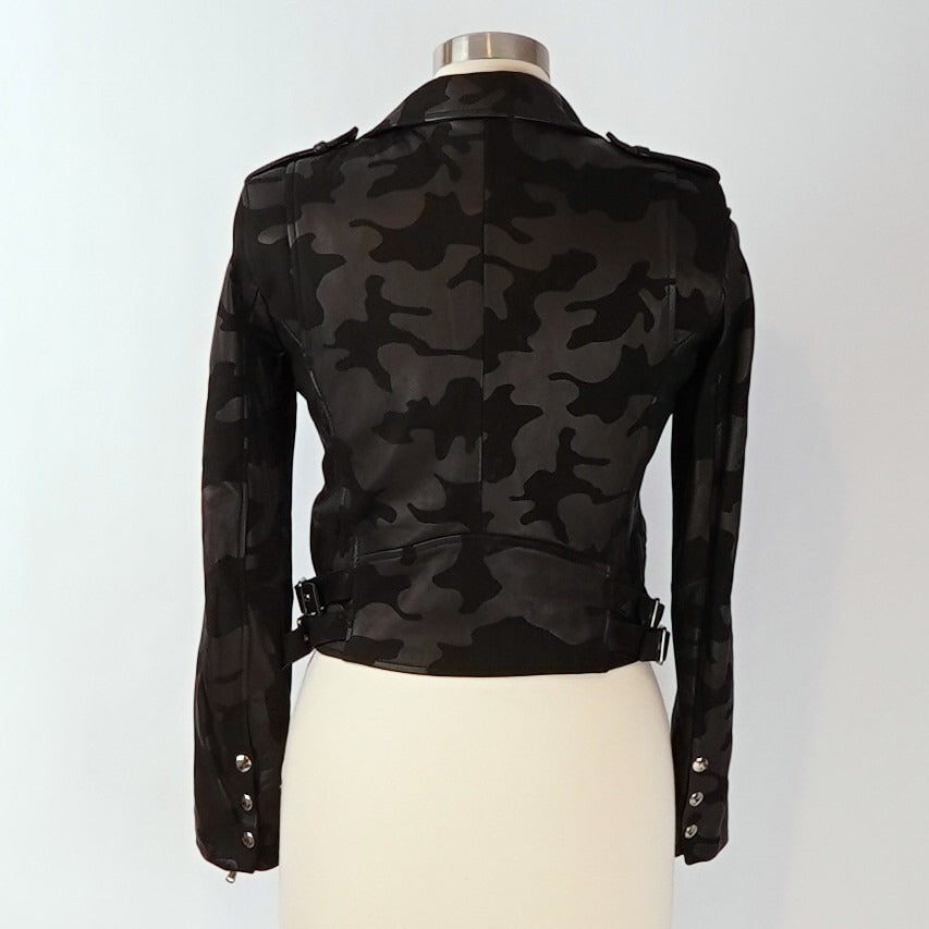 Generation Love Lamb Leather Camo Spenser Moto Jacket Black - S