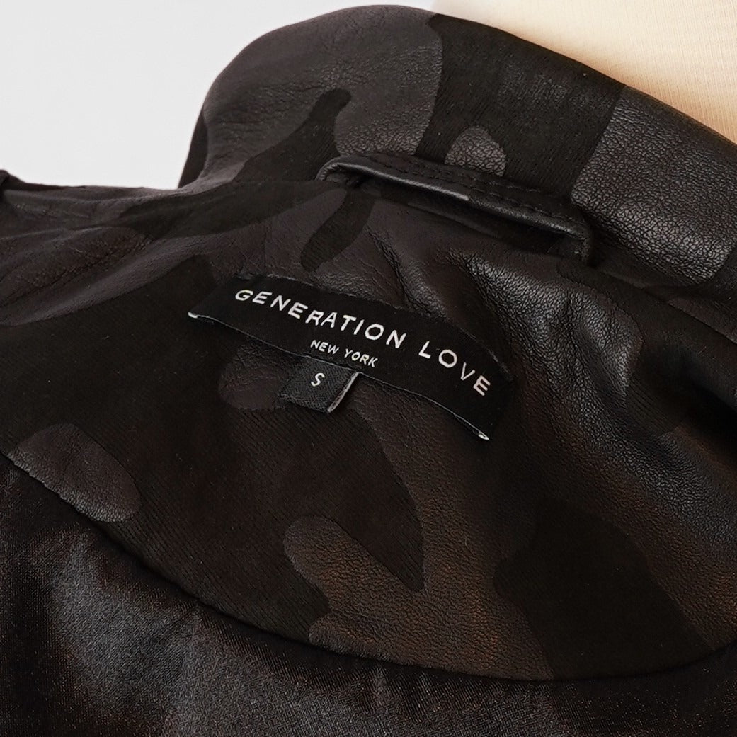 Generation Love Lamb Leather Camo Spenser Moto Jacket Black - S