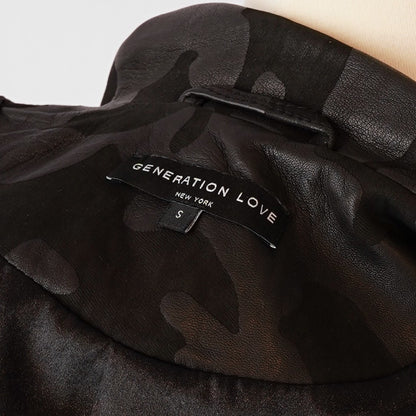 Generation Love Lamb Leather Camo Spenser Moto Jacket Black - S