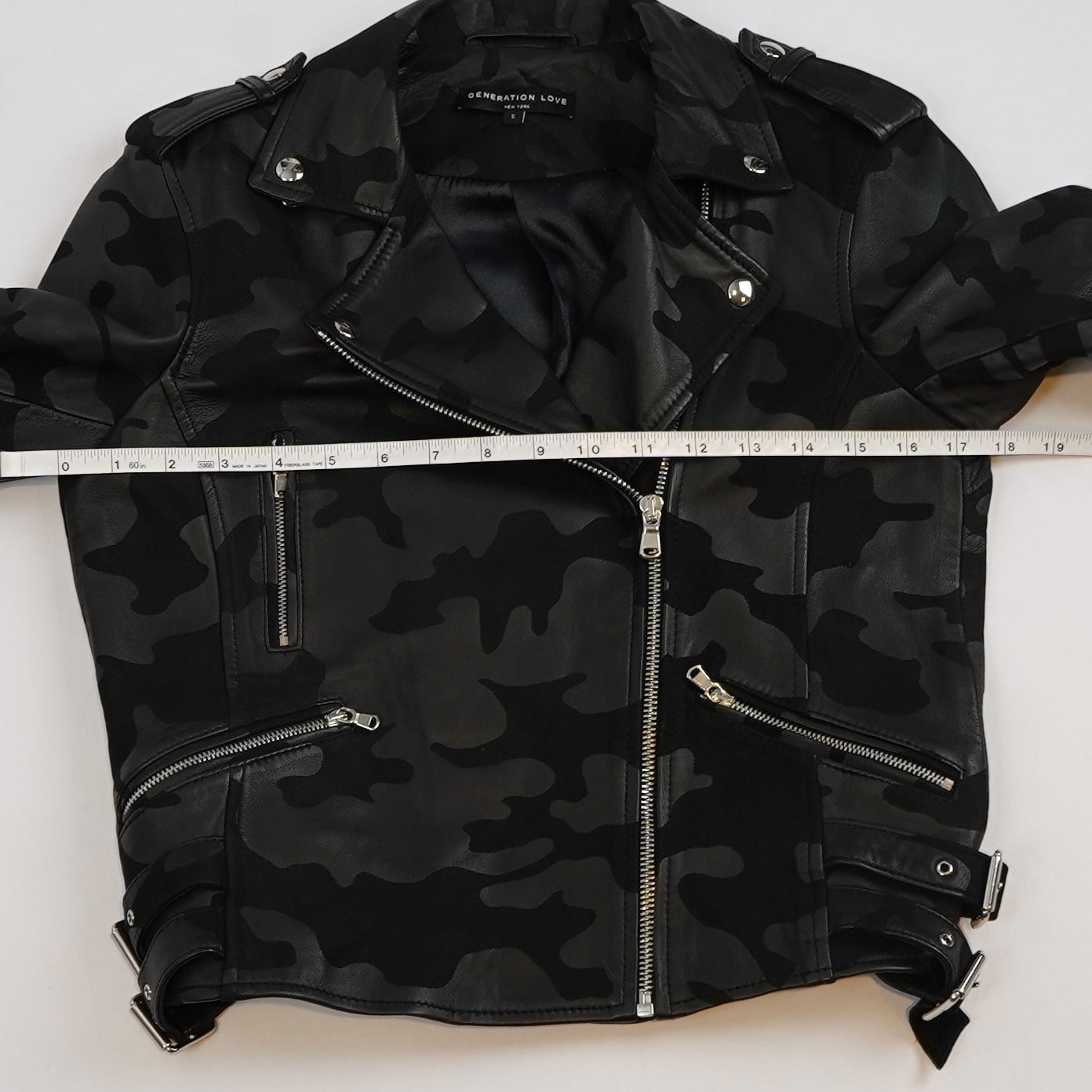 Generation Love Lamb Leather Camo Spenser Moto Jacket Black - S