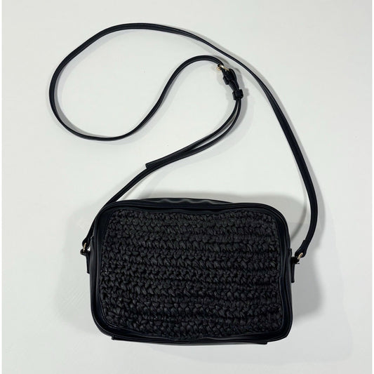 Banana Republic Straw Camera Crossbody Shoulder Bag Purse Black