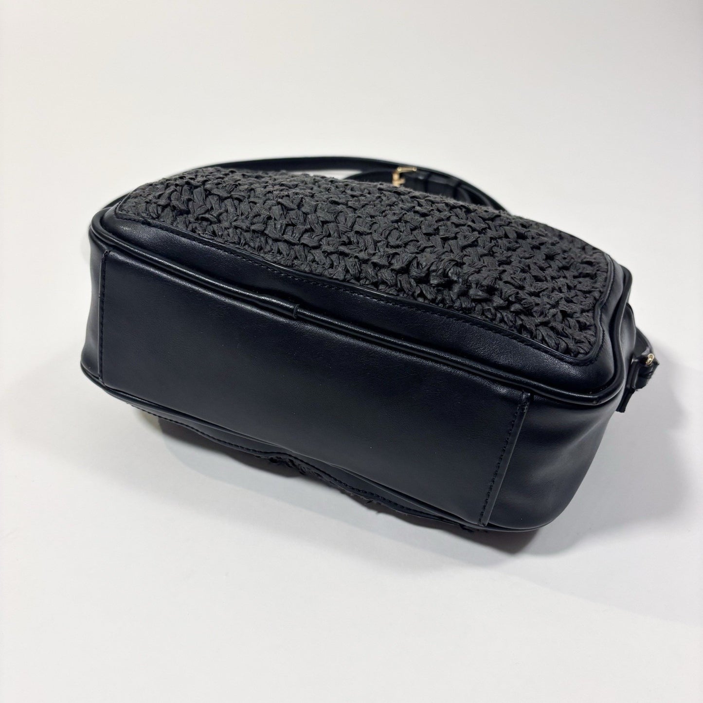 Banana Republic Straw Camera Crossbody Shoulder Bag Purse Black