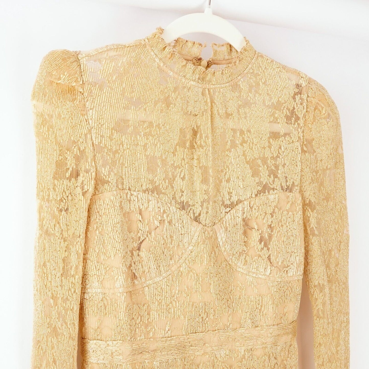 Saylor Adria Long Sleeve Lace Dress Gold - XS
