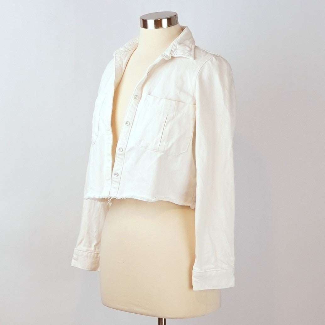 DL1961 Simone Cropped Denim Jean Shirt Jacket White - XS