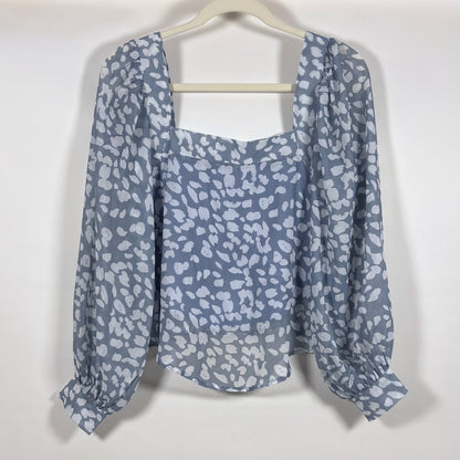 Lucca Square Neck Animal Print Blouse Long Sleeve Dusty Blue - S