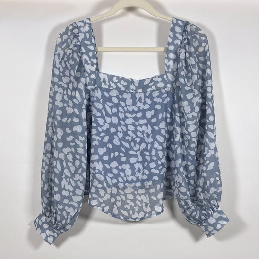 Lucca Square Neck Animal Print Blouse Long Sleeve Dusty Blue - S