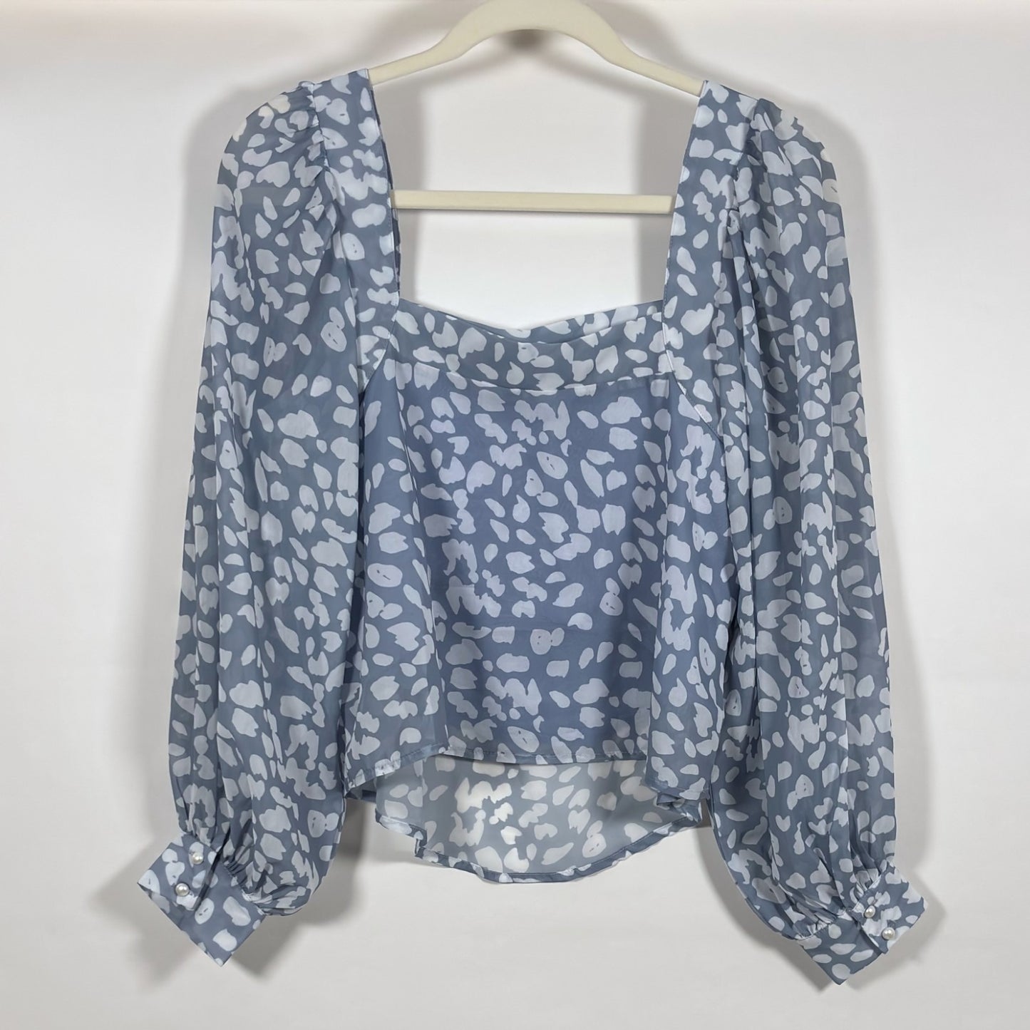 Lucca Square Neck Animal Print Blouse Long Sleeve Dusty Blue - S