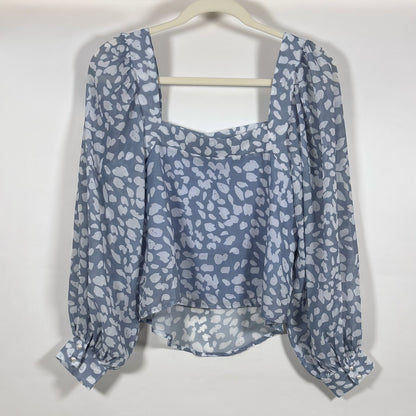 Lucca Square Neck Animal Print Blouse Long Sleeve Dusty Blue - S