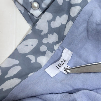 Lucca Square Neck Animal Print Blouse Long Sleeve Dusty Blue - S