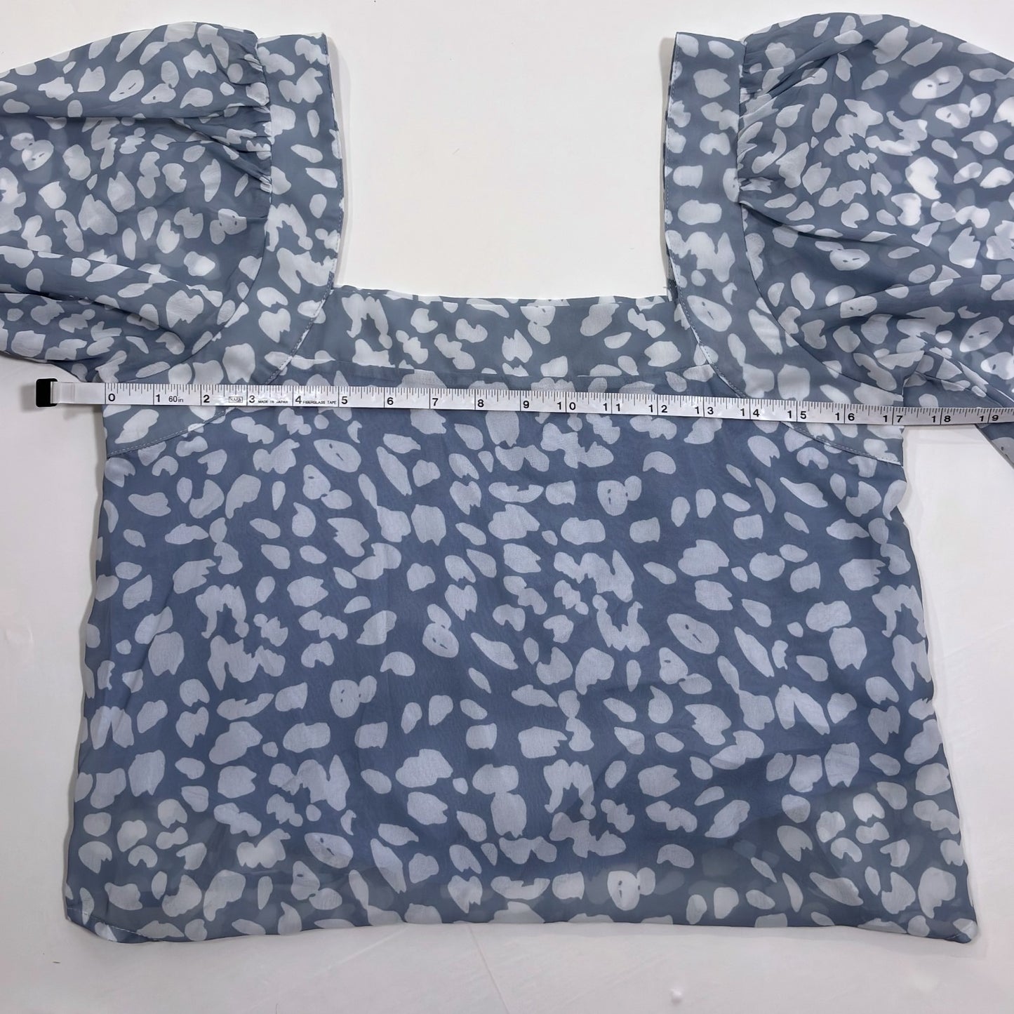 Lucca Square Neck Animal Print Blouse Long Sleeve Dusty Blue - S