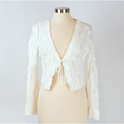 Moon & Madison Crochet Tie Front Crop Cardigan Sweater - M