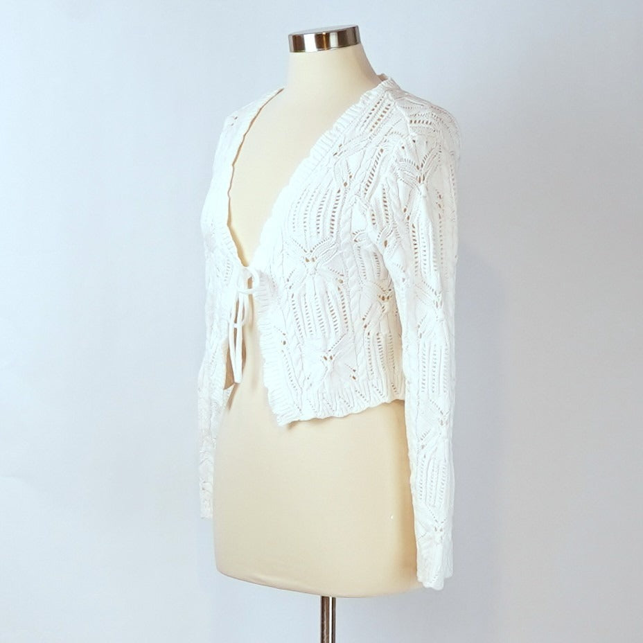 Moon & Madison Crochet Tie Front Crop Cardigan Sweater - M