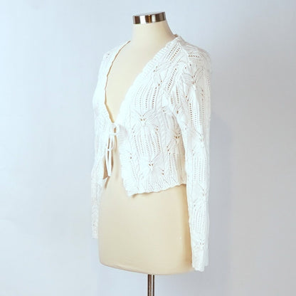 Moon & Madison Crochet Tie Front Crop Cardigan Sweater - M