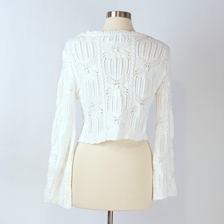 Moon & Madison Crochet Tie Front Crop Cardigan Sweater - M
