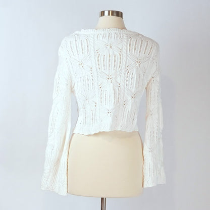 Moon & Madison Crochet Tie Front Crop Cardigan Sweater - M