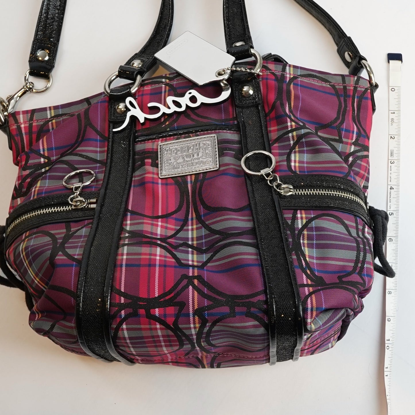 Coach Signature Poppy Tartan Plaid Glitter Spotlight Shoulder/Handbag 14371