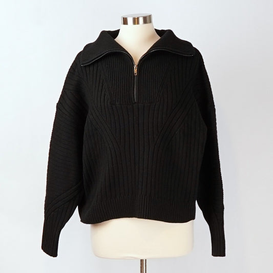 Banana Republic Chunky Ribbed Quarter-Zip Sweater Cotton Wool Blend Black - XL