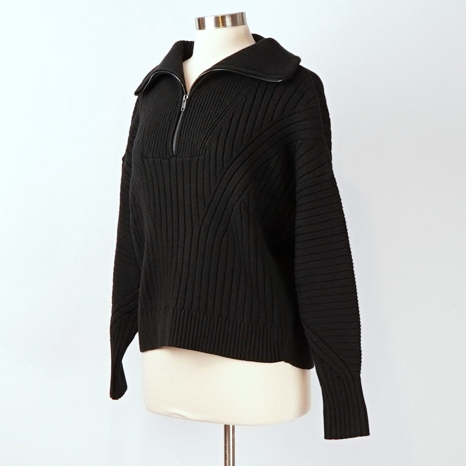 Banana Republic Chunky Ribbed Quarter-Zip Sweater Cotton Wool Blend Black - XL