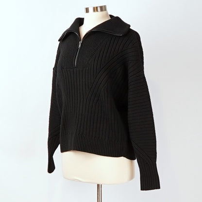 Banana Republic Chunky Ribbed Quarter-Zip Sweater Cotton Wool Blend Black - XL