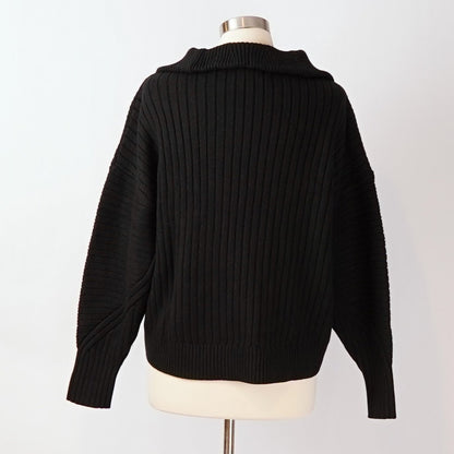 Banana Republic Chunky Ribbed Quarter-Zip Sweater Cotton Wool Blend Black - XL
