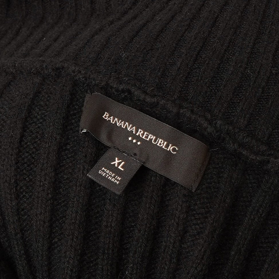 Banana Republic Chunky Ribbed Quarter-Zip Sweater Cotton Wool Blend Black - XL